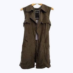 Runway New York Olive Longline Utility Minimalist Layering Vest Size Small